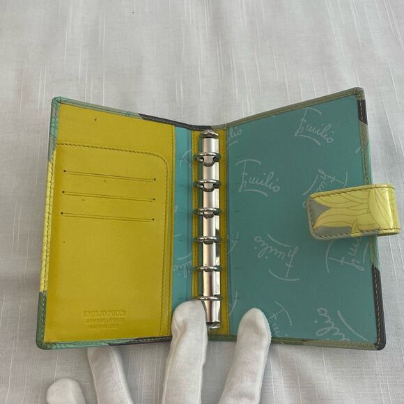 Emilio Pucci Green Floral Leather Agenda/Wallet/Notepad (COA) - Picture 7 of 14